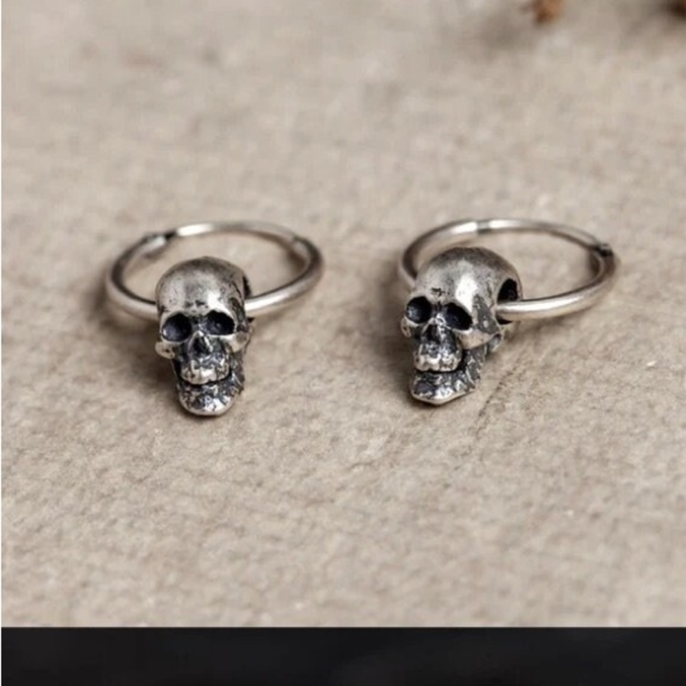 Single accent skull ear nail hip hop punk men's earrings S925 silver earrings - Picture 6 of 7